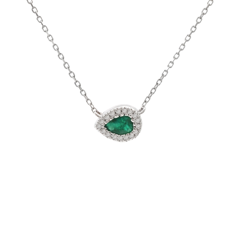 EMERALD PEAR SHAPE WITH DIAMONDS NECKLACE (14K)16+