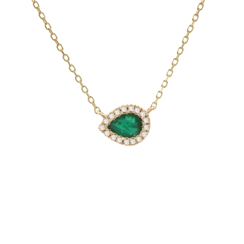 EMERALD PEAR SHAPE WITH DIAMONDS NECKLACE (14K)16+