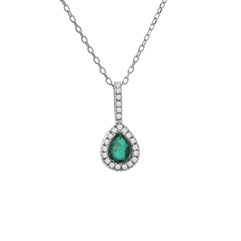 EMERALD (PEAR SHAPE) DIAMOND NECKLACE (14K)16+2