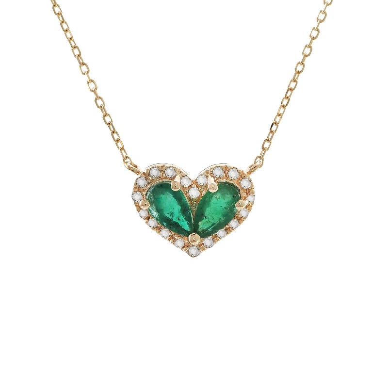 EMERALD  HEART SHAPE NECKLACE (14K)(16+2