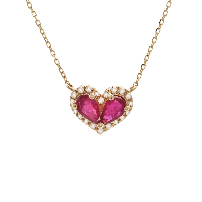 RUBY HEART SHAPE NECKLACE (14K)(16+2