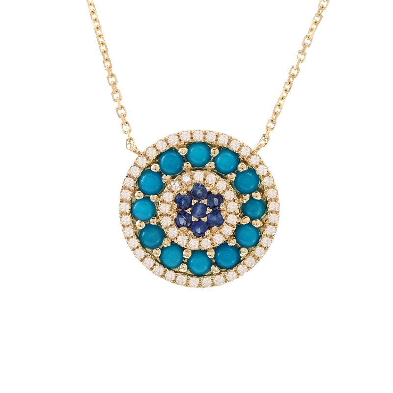 TURQUISE ,SAPPHIRE/DIA. NECKLACE (14KYG) (16+2