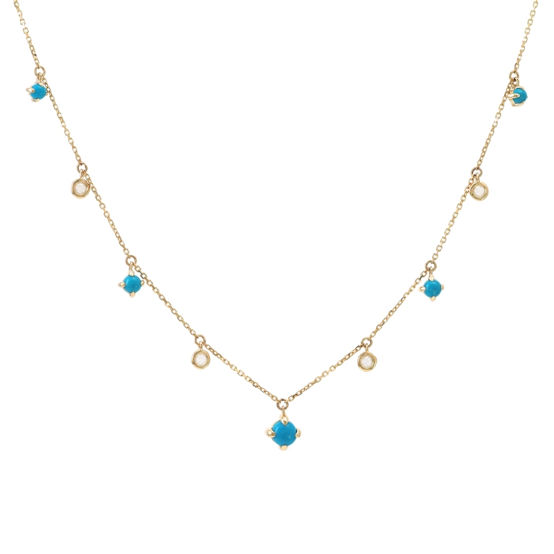 TURQUOISE  AND DIAMOND NECKLACE (14K) (16+2