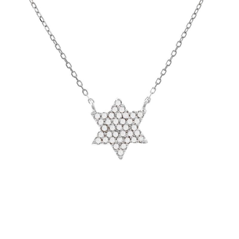 DIAMOND JEWISH STAR NECKLACE (14K) 16+2
