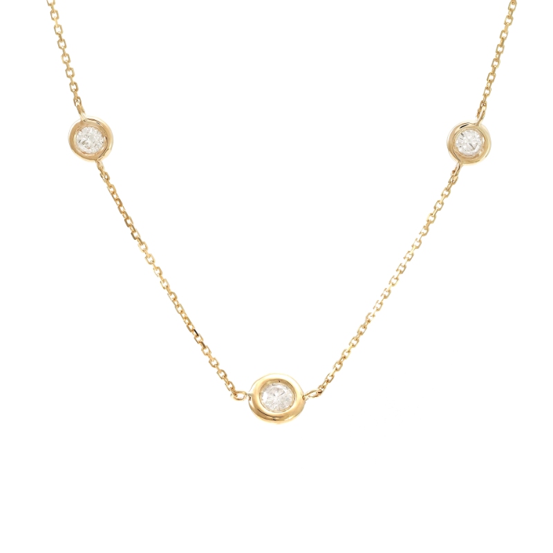 DIAMOND BEZEL SET 3 STONES NECKLACE (14K)16+2