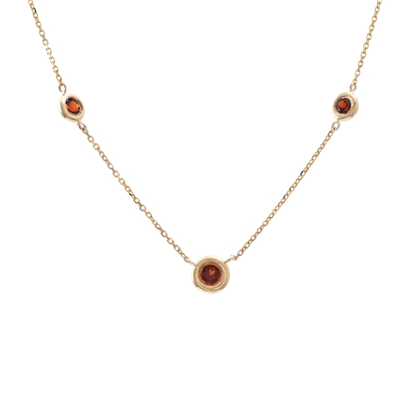 GARNET BEZEL SET 3 STONES NECKLACE (14K)16+2