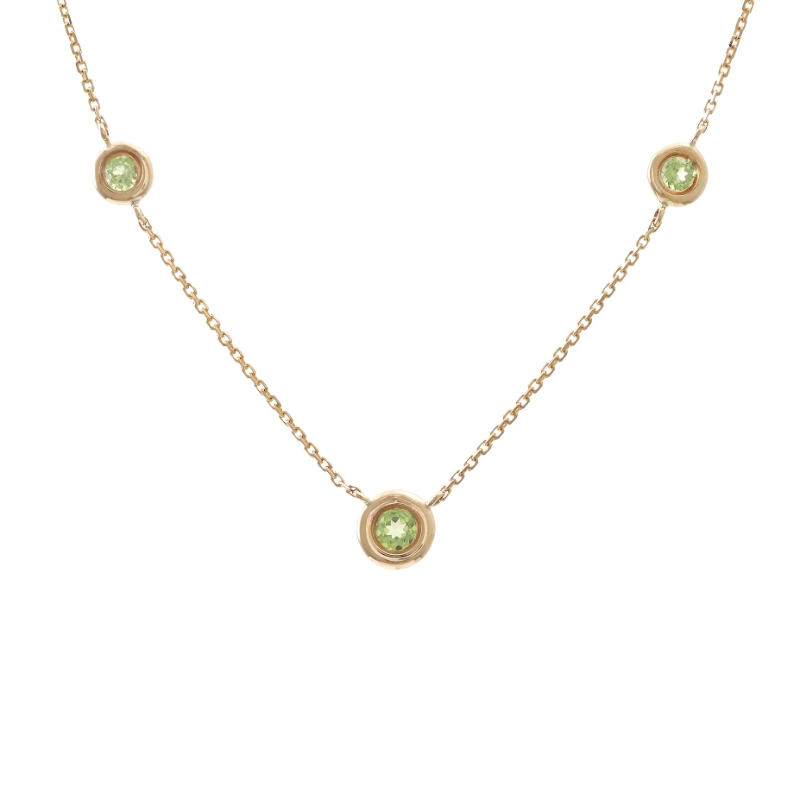 PERIDOT BEZEL SET 3 STONES NECKLACE (14K)16+2