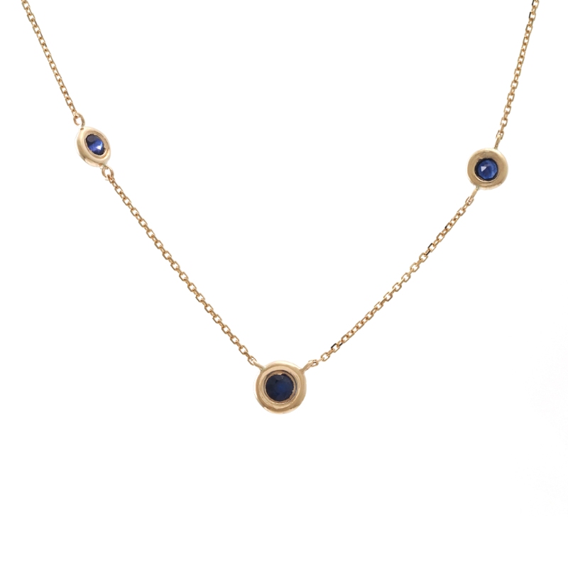 SAPPHIRE BEZEL SET 3 STONES NECKLACE (14K)16+2