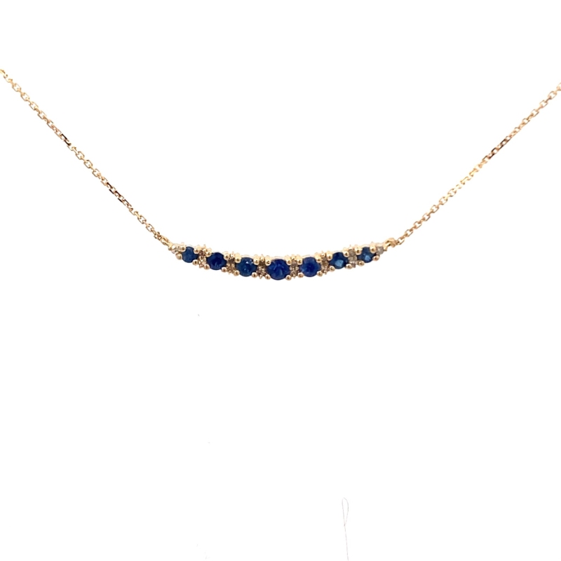SAPPHIRE AND DIAMOND CURVED BAR NECKLACE (14K/16+2