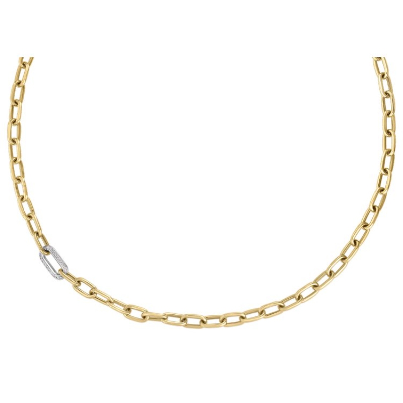 18k Yellow Gold Designer Gold Single Diamond Paperclip Link Chain Necklace. .25ctw