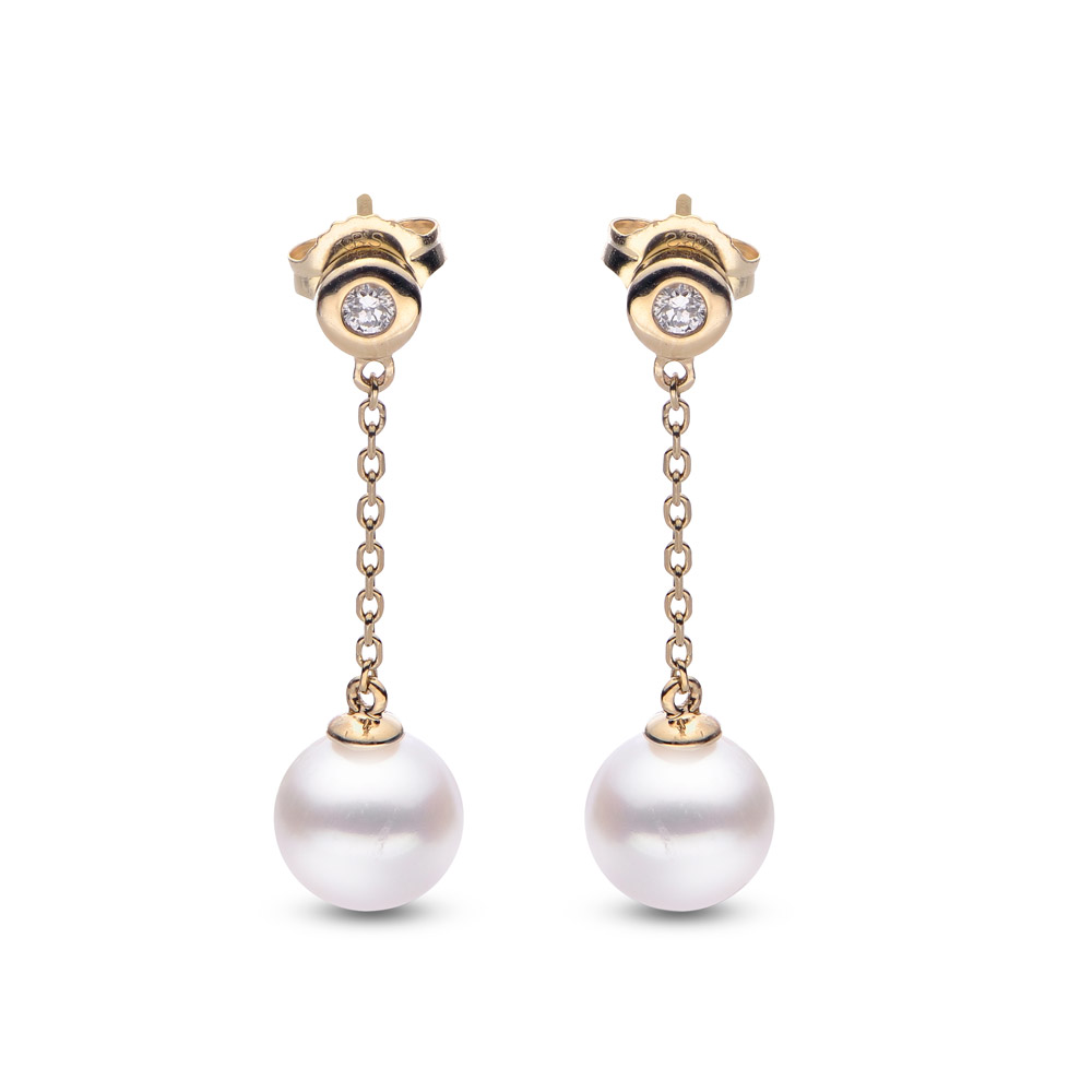 Pearl and Diamond Dangle Drop Earrings