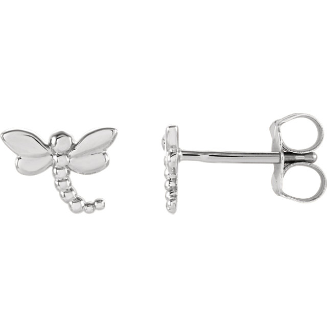 14K White Dragonfly Earrings