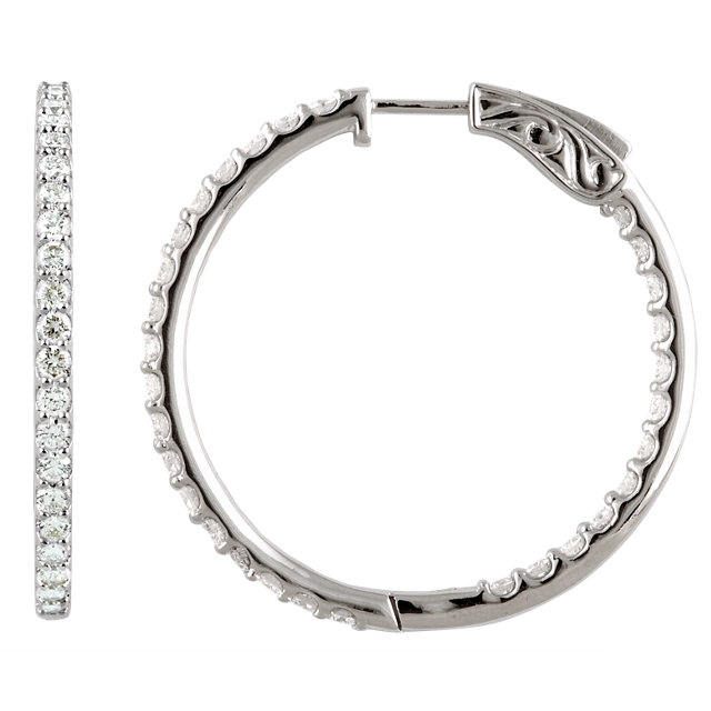 14K White 5 CTW Diamond Inside/Outside Hoop Earrings