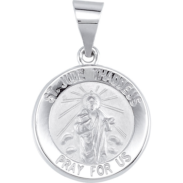 14K Yellow 14.75mm Round Hollow St. Jude Medal