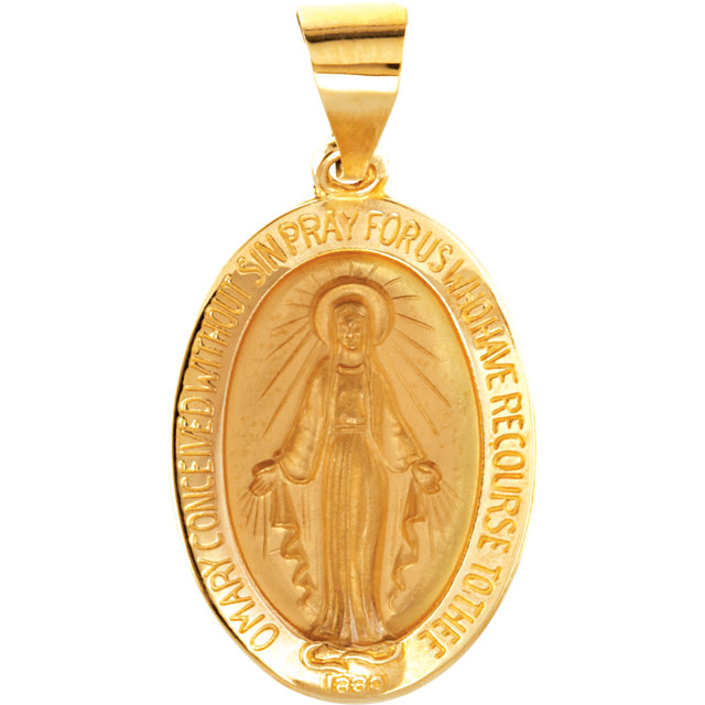 14K Yellow 15x11.5mm Oval Hollow Miraculous Medal
