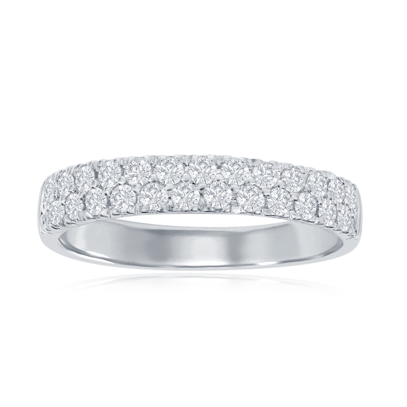 14K White Gold Two Row Pav&eacute; Diamond Band