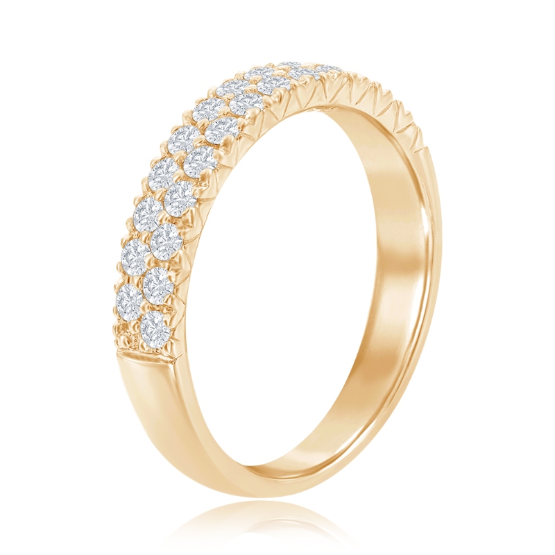 14K Yellow Gold Two Row Pav&eacute; Diamond Band