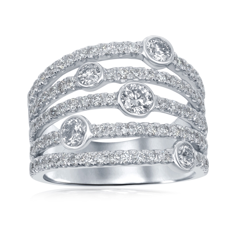 14K White Gold Layered Bezel Accent Anniversary Band