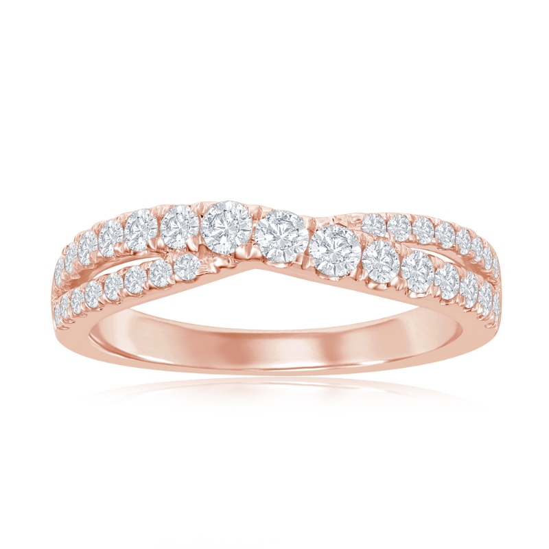 14K Rose Gold Crossover Diamond Band