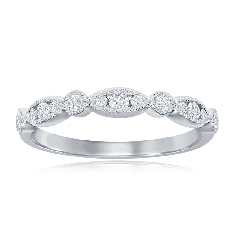 14K White Gold Scalloped Diamond Band