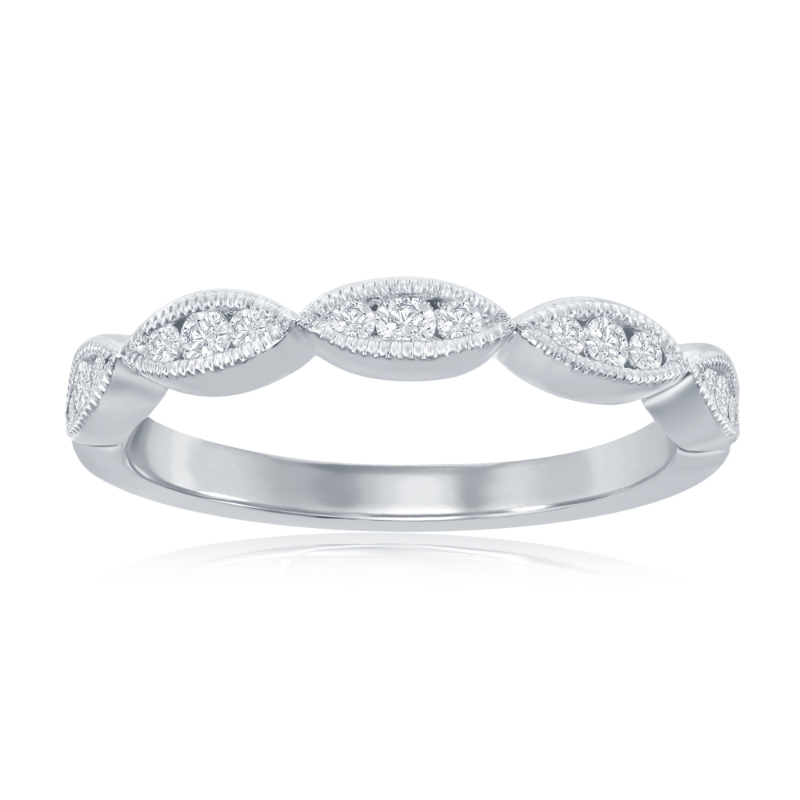 14K White Gold Scalloped Diamond Band