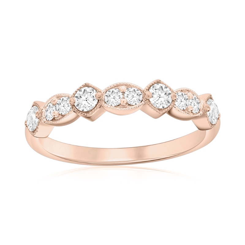 14K Rose Gold Alternating Miligrain Diamond Band