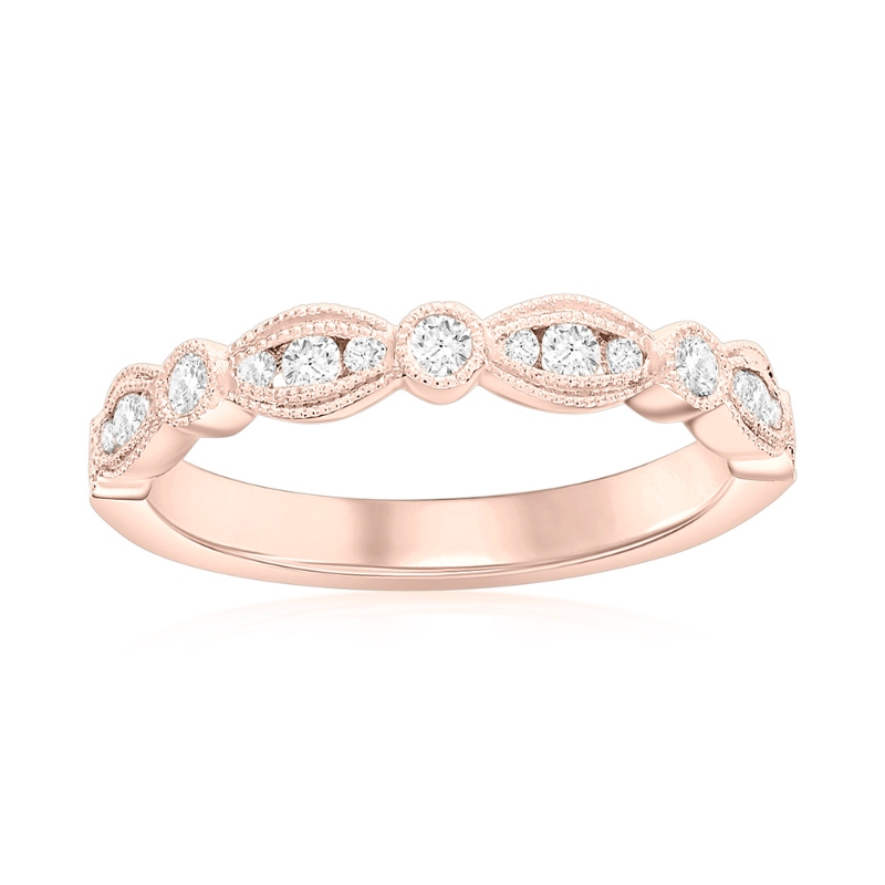 14K Rose Gold Scalloped Diamond Band
