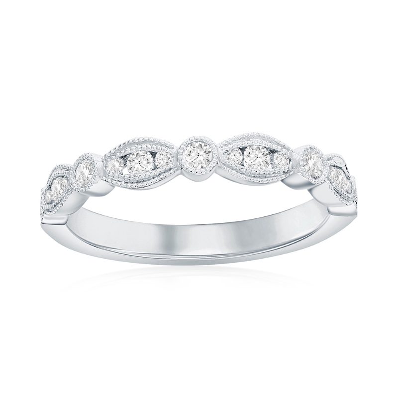 14K White Gold Scalloped Diamond Band