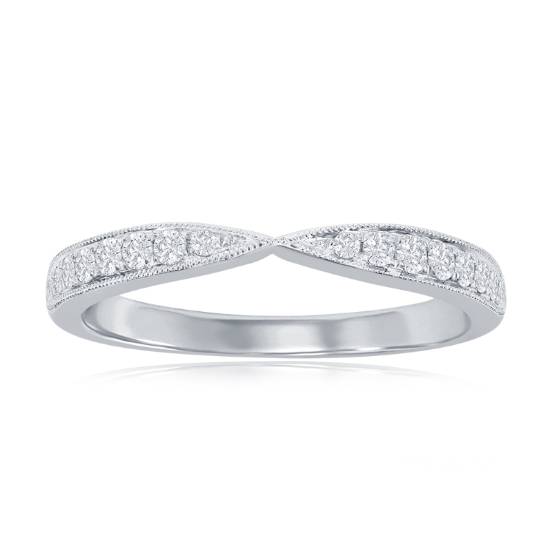 14K White Gold Pinched Diamond Band