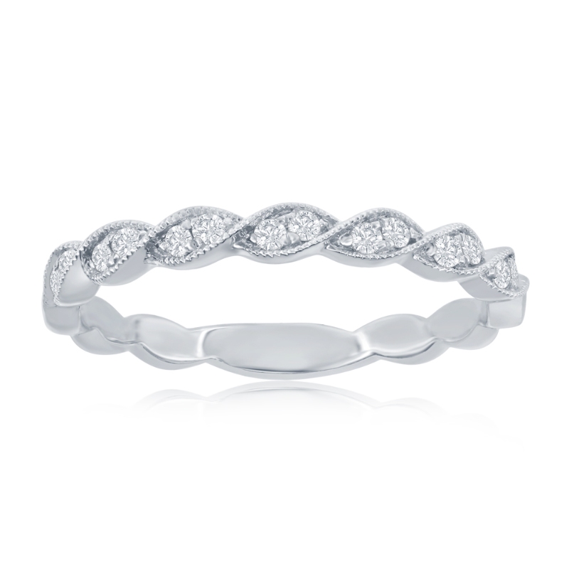 14K White Gold Miligrain Twist Diamond Band