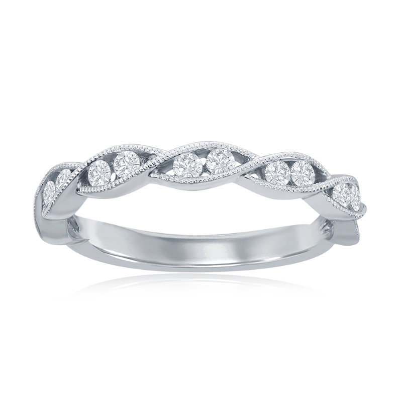 14K White Gold Miligrain Twist Diamond Band