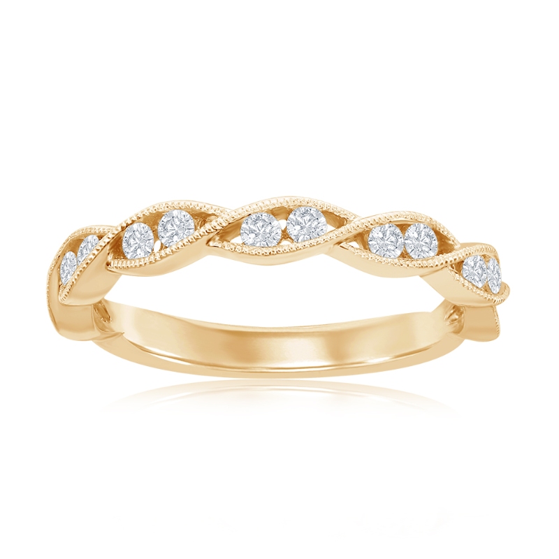 14K Yellow Gold Miligrain Twist Diamond Band