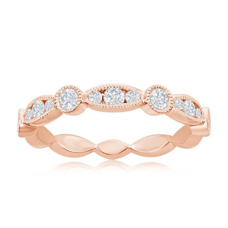 14K Rose Gold Scalloped Diamond Band