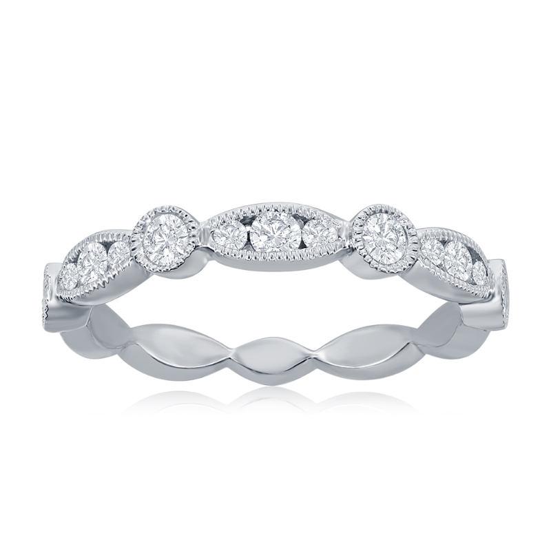 14K White Gold Scalloped Diamond Band