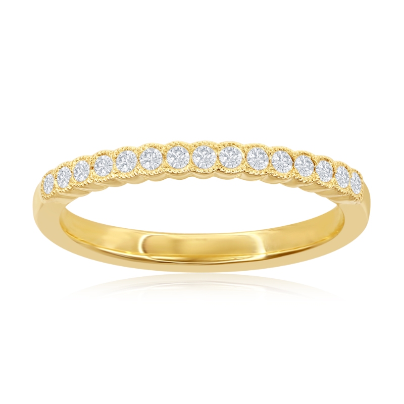 14K Yellow Gold Miligrain Bezel Diamond Band
