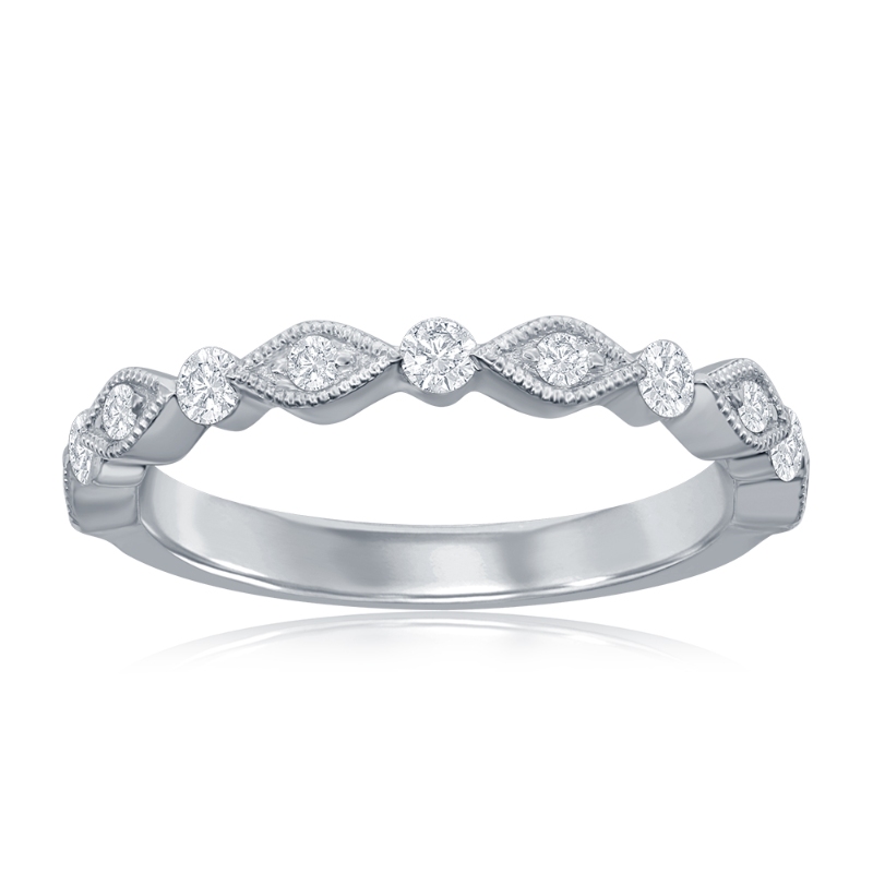 14K White Gold Scalloped Diamond Band