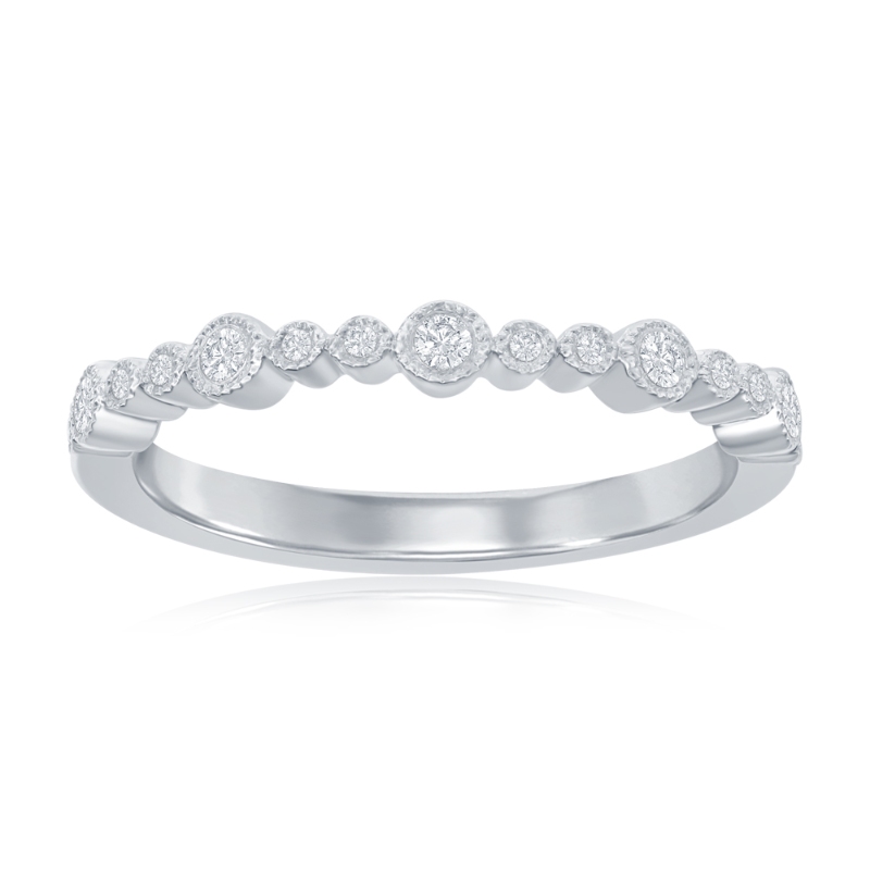 14K White Gold Miligrain Bezel Diamond Band