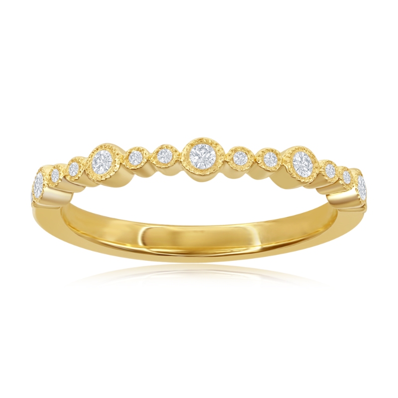 14K Yellow Gold Miligrain Bezel Diamond Band