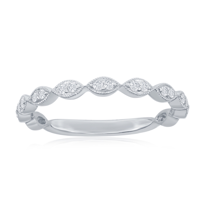 14K White Gold Scalloped Diamond Band