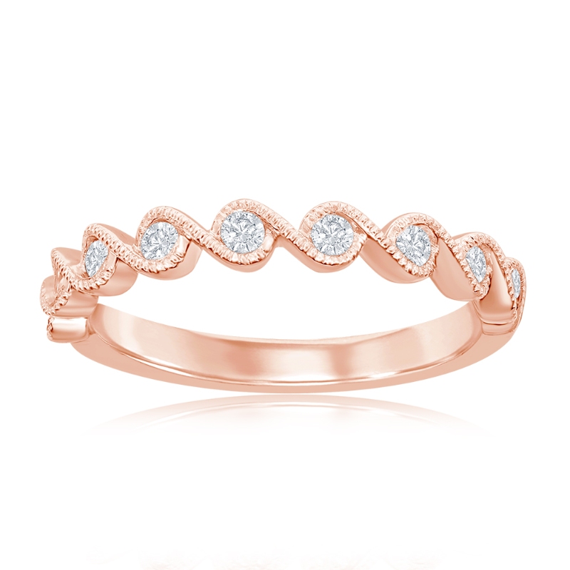 14K Rose Gold Miligrain Twist Diamond Band