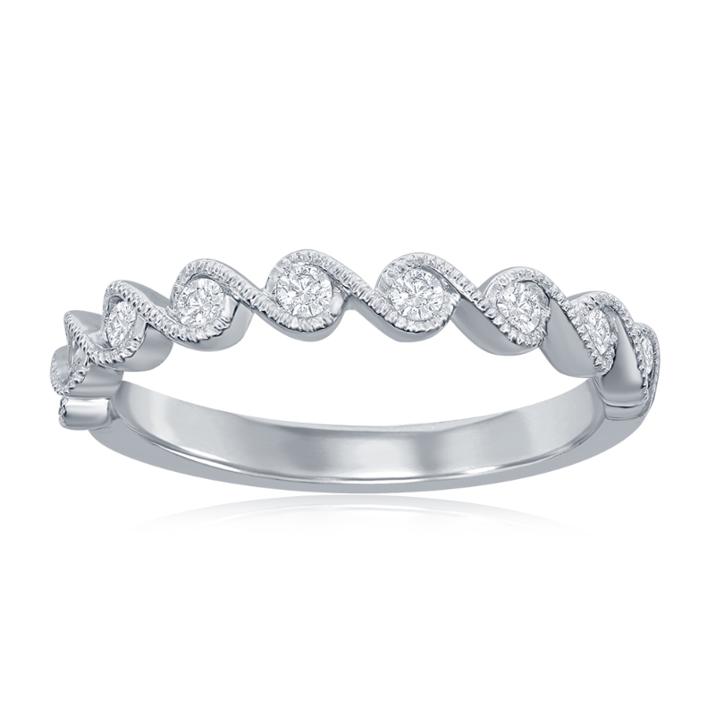 14K White Gold Miligrain Twist Diamond Band