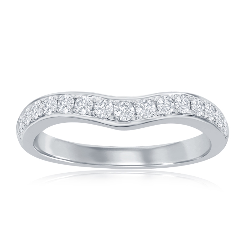 14K White Gold Curved Diamond Band