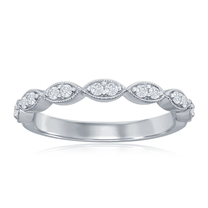 14K White Gold Scalloped Diamond Band