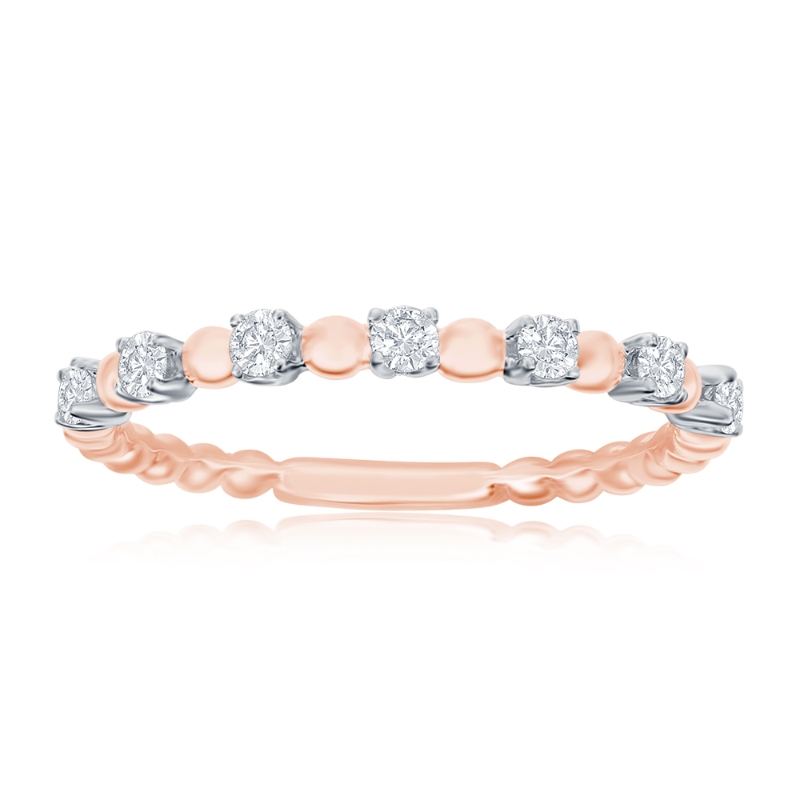 14K Rose Gold Beaded Diamond Band