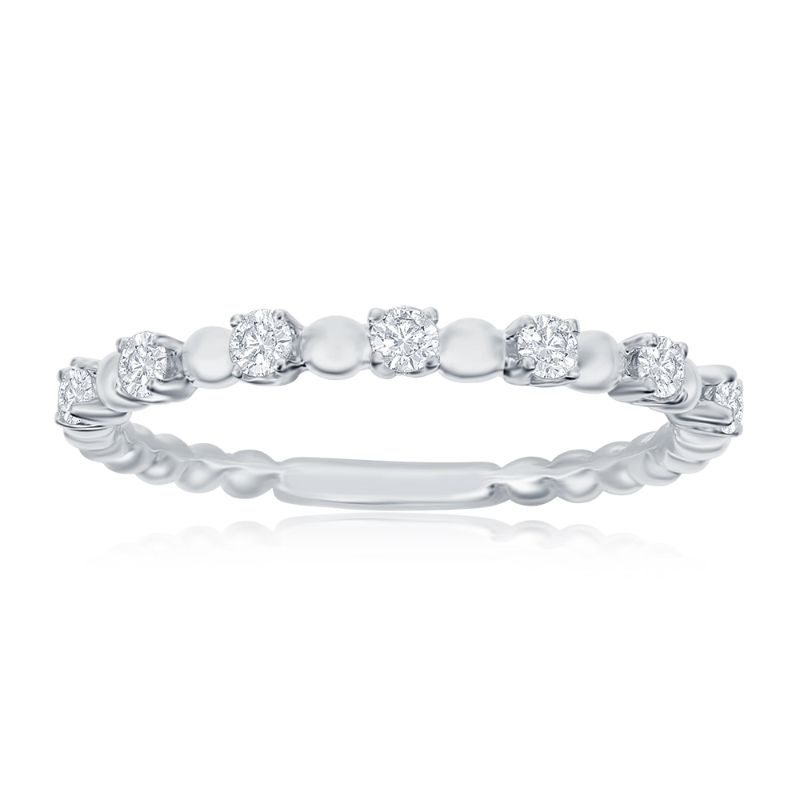 14K White Gold Beaded Diamond Band