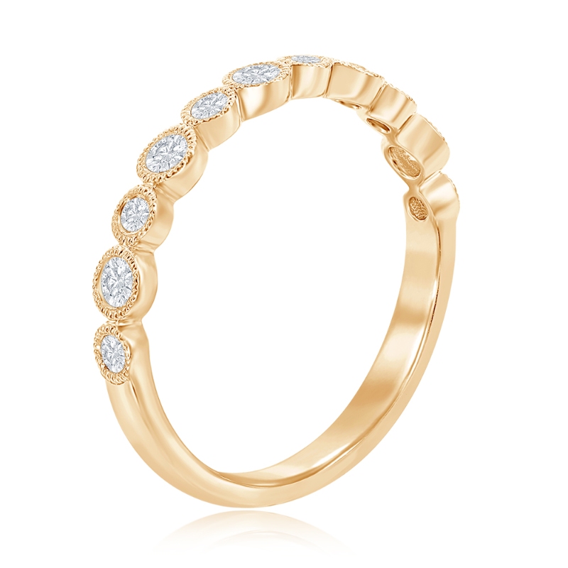 14K Yellow Gold Miligrain Bezel Diamond Band