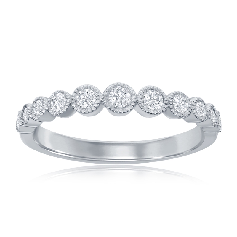14K White Gold Miligrain Bezel Diamond Band