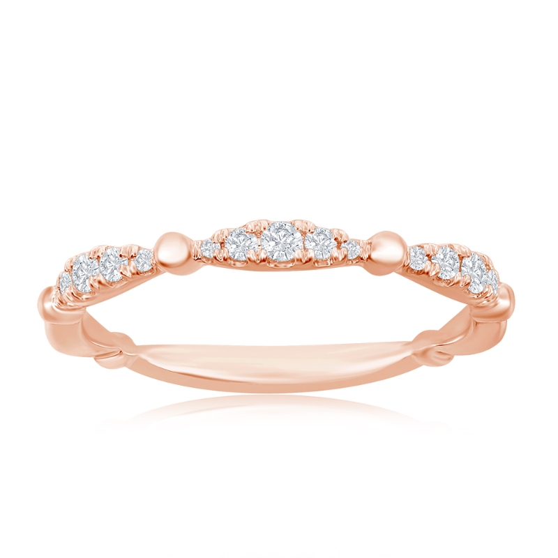 14K Rose Gold Beaded Scalloped Diamond Band