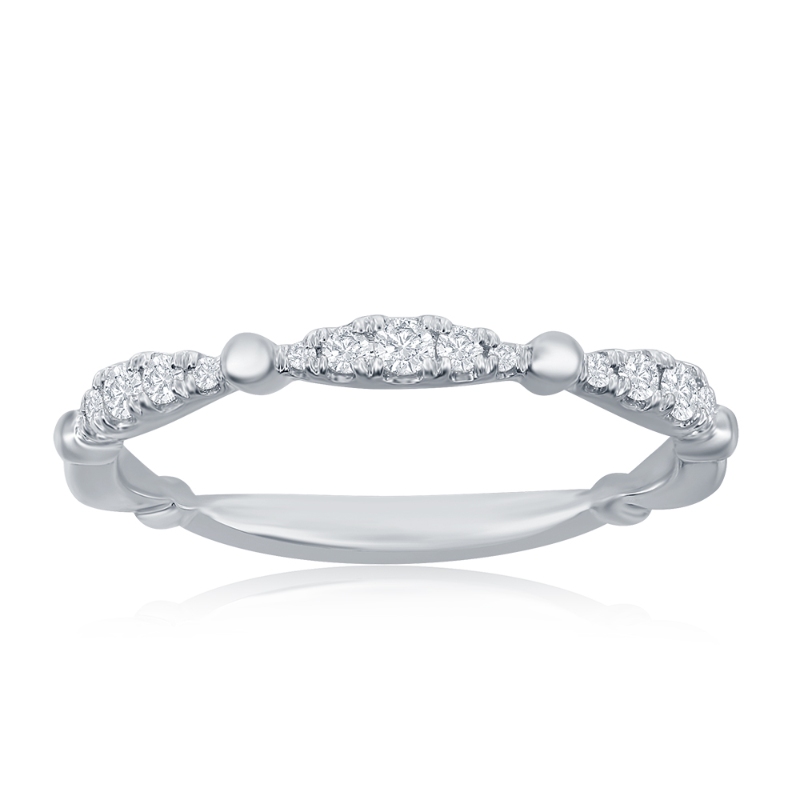 14K White Gold Beaded Scalloped Diamond Band
