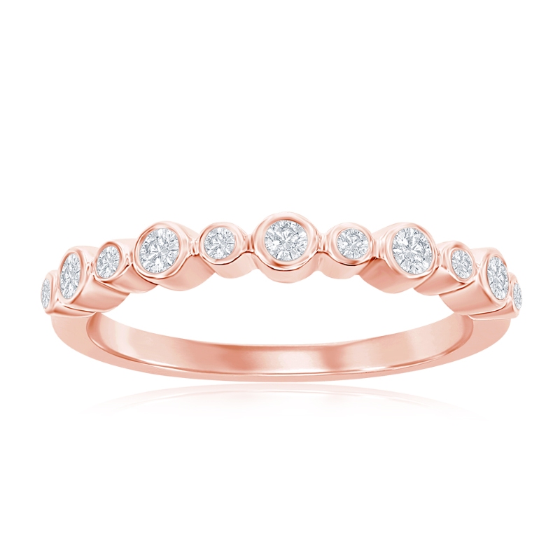 14K Rose Gold Round Bezel Diamond Band